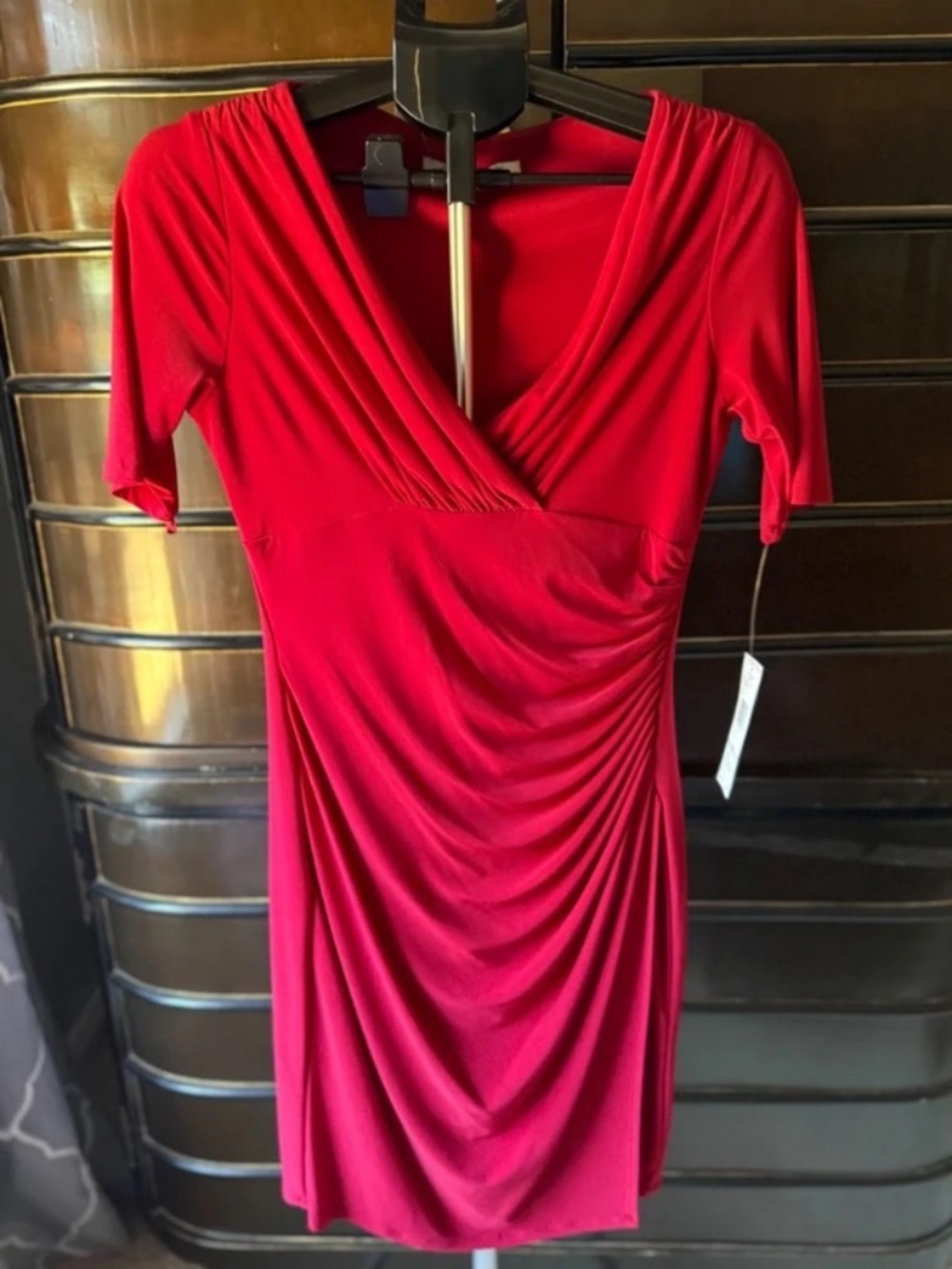 Evan Picone Red Ruched Wrap Dress Size 6 NWT Holiday Cocktail
